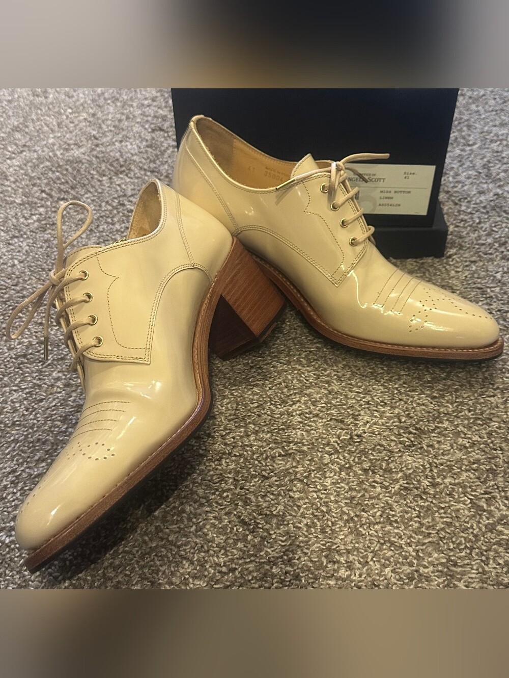 Angela Scott Patent Leather Lace-Up Heeled Oxfords